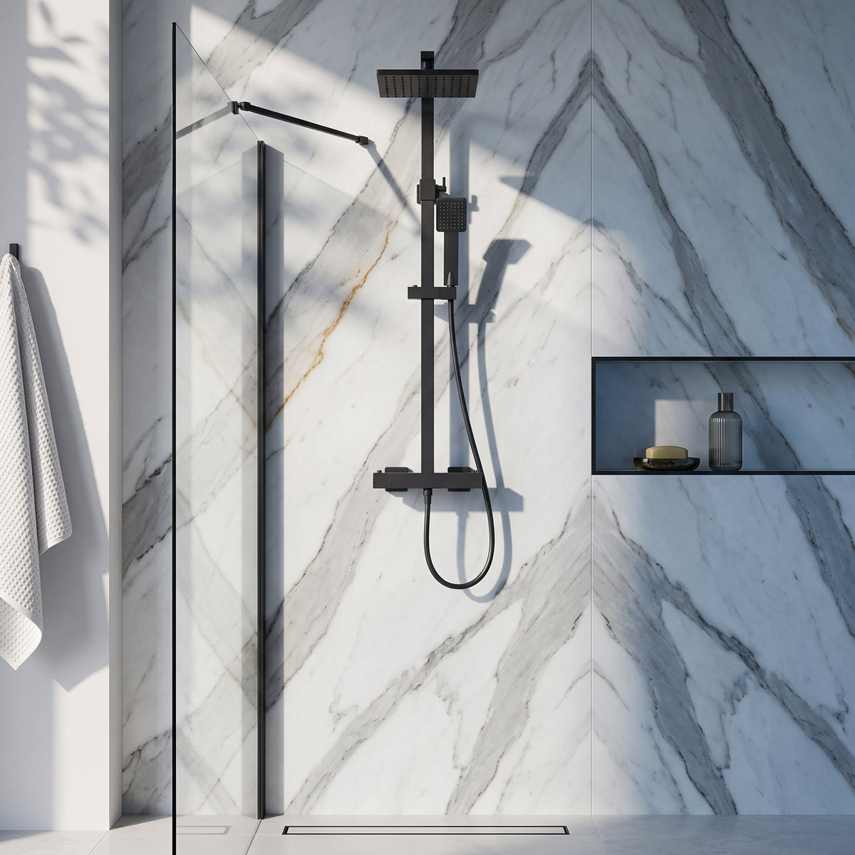 Fairford Una Exposed Square Shower Kit, Matt Black