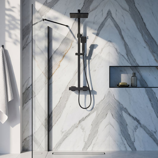 Fairford Una Exposed Square Shower Kit, Matt Black