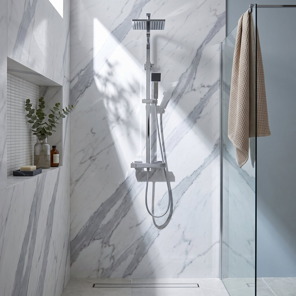 Fairford Una Exposed Square Shower Kit, Chrome