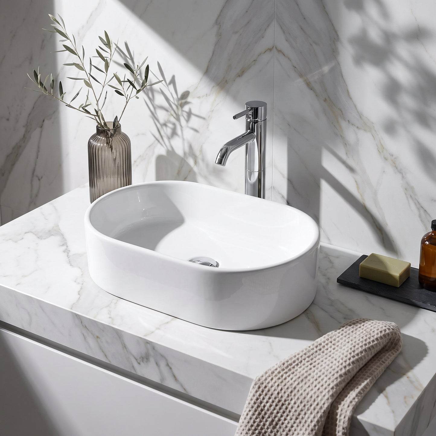 565mm Gloss White Oval Vessel, 0TH