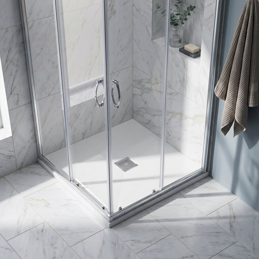 Fairford Square White Slate Shower Tray, Center Waste-900mm x 900mm