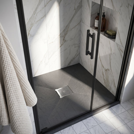 Fairford Square Grey Slate Shower Tray, Center Waste-800mm x 800mm