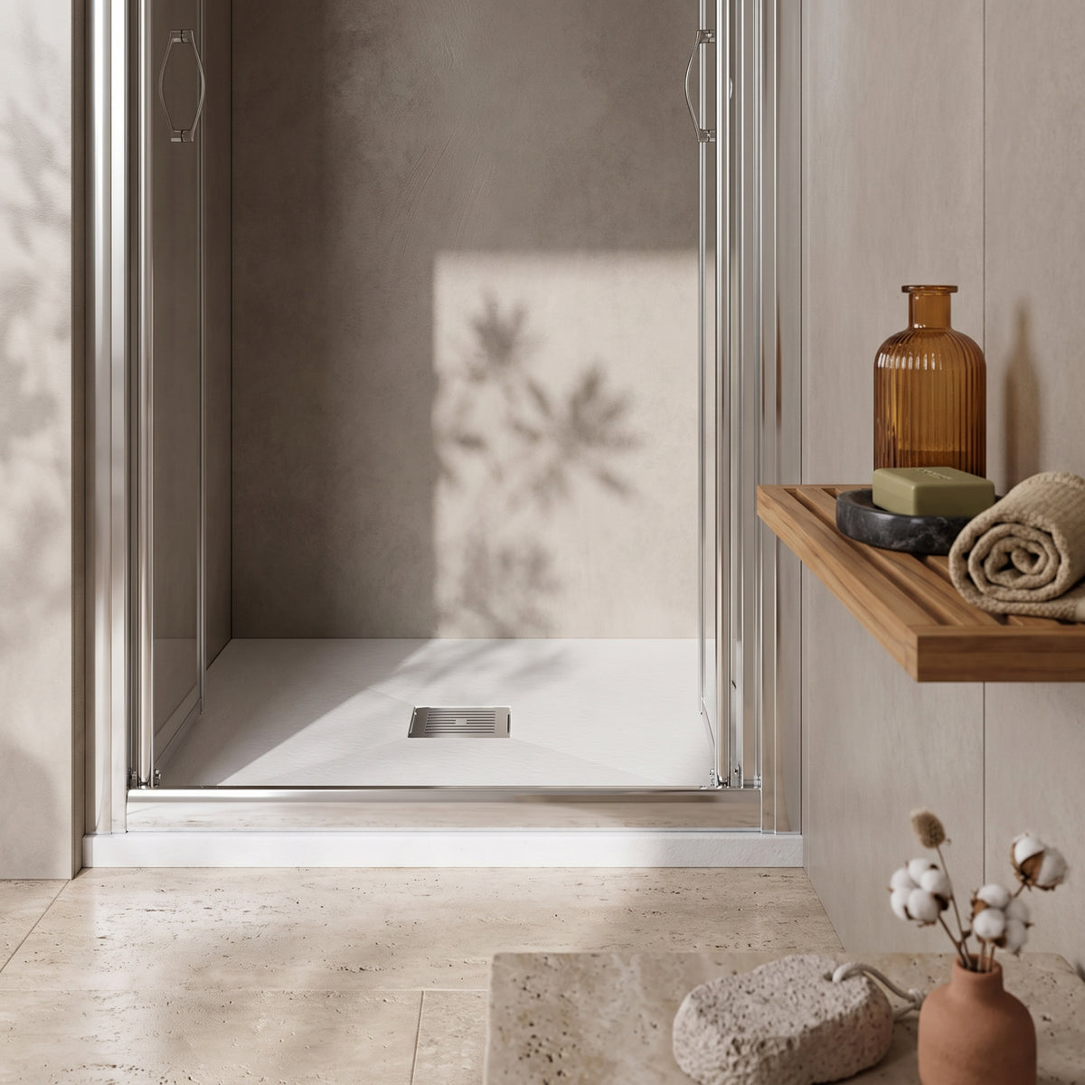 Fairford Square White Slate Shower Tray, Center Waste-800mm x 800mm