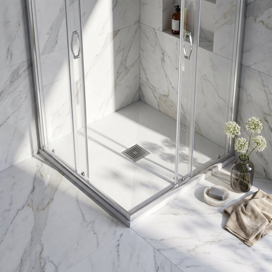 Fairford Square White Slate Shower Tray, Center Waste-800mm x 800mm