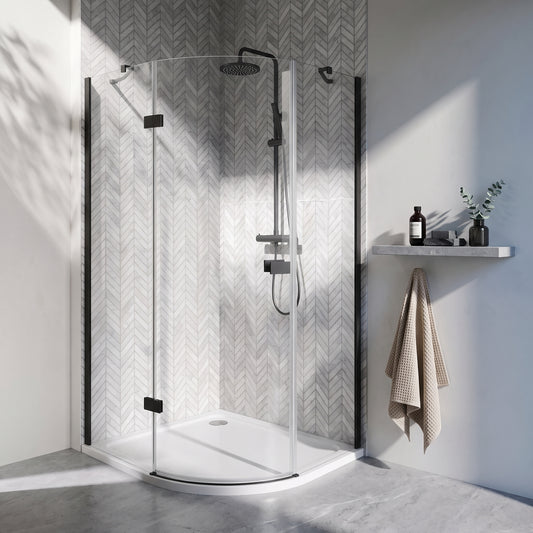 Fairford 8mm Frameless 1200 x 900mm Matt Black Offset Quadrant Enclosure