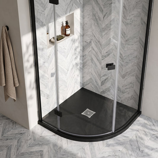 Fairford Quadrant Black Slate Shower Tray, Center Waste-800mm x 800mm