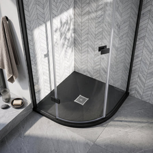 Fairford Quadrant Black Slate Shower Tray, Center Waste-900mm x 900mm