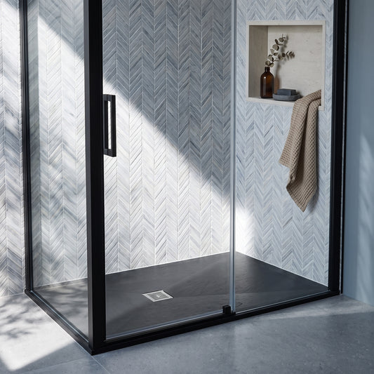 Fairford Rectangular Black Slate Shower Tray, Center Waste-1600mm x 900mm