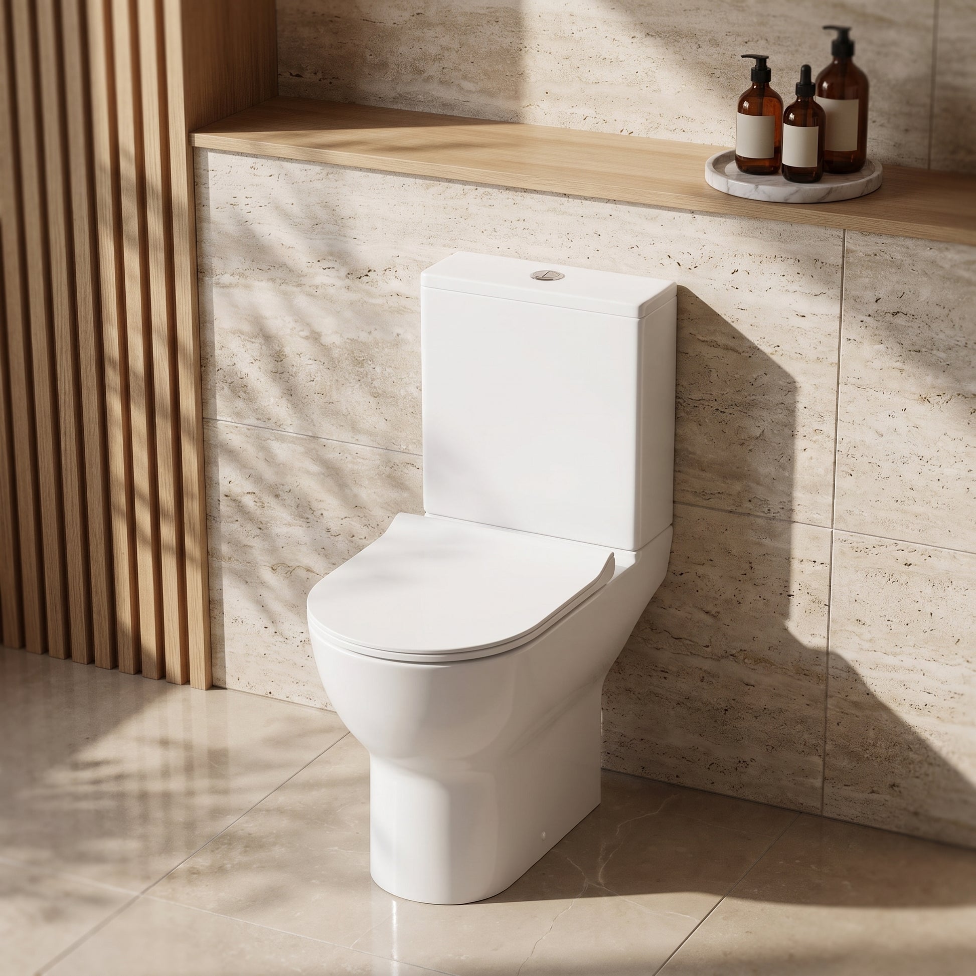 Fairford Sierra Close Coupled Toilet with Sandwich Seat — Warm-Neutral Stone lifestyle