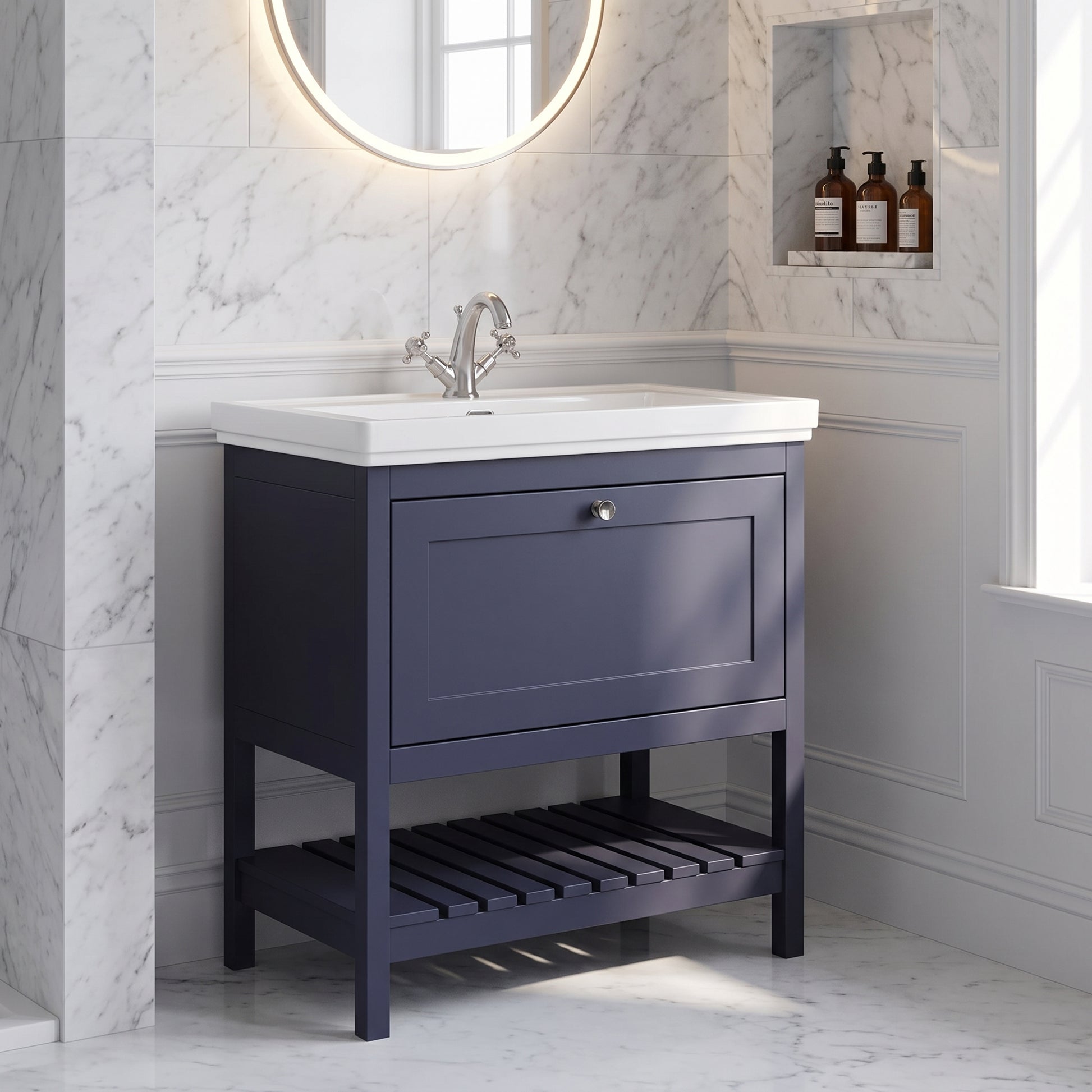 Fairford Juliette 800mm Indigo Blue 1 Tap Hole Floorstanding Vanity Unit — Marble & Wainscot lifestyle