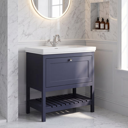 Fairford Juliette 800mm Indigo Blue 1 Tap Hole Floorstanding Vanity Unit — Marble & Wainscot lifestyle