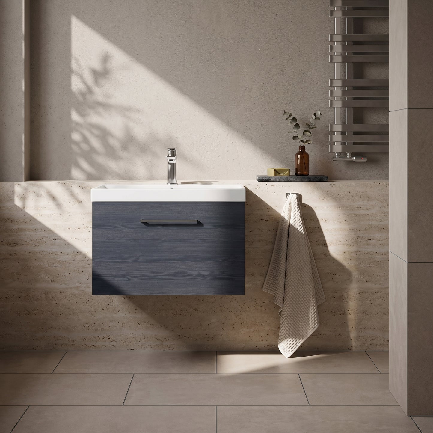 Fairford Aspri 600mm Charcoal Black Wall Hung Vanity Unit, 40mm Basin