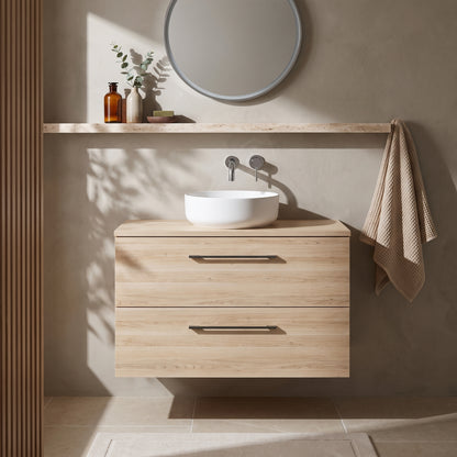 Fairford Aspri Bleached Oak 1200mm 2 Drawer Wall Hung Vanity Unit with Worktop
