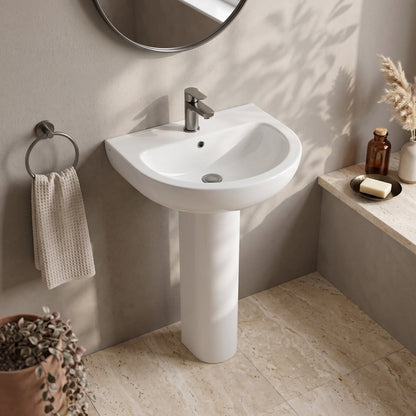 Fairford Kingsly 550mm 1 Tap Hole Basin with Full Pedestal