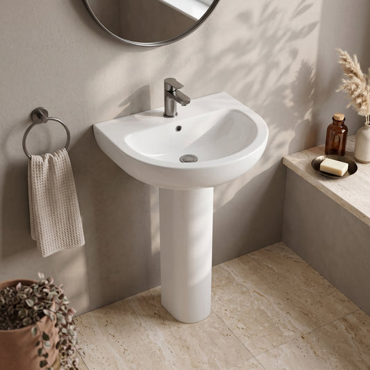 Fairford Kingsly 550mm 1 Tap Hole Basin with Full Pedestal