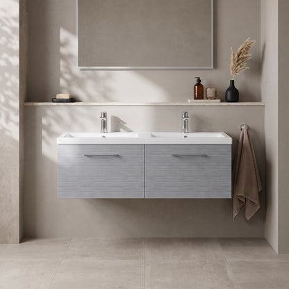 Fairford Aspri Grey Woodgrain 1200mm 2 Drawer Wall Hung Vanity Unit