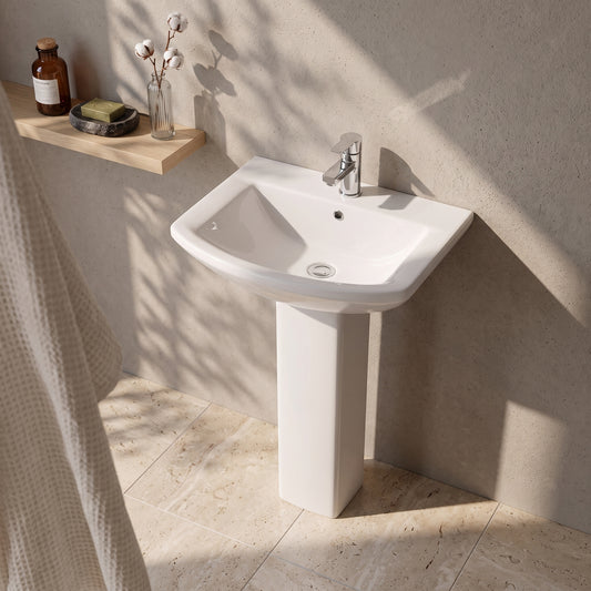 Fairford Nuna 600mm 1 Tap Hole Basin with Full Pedestal