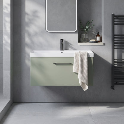 Fairford Aspri 800mm Satin Green 1-Drawer Wall Hung Vanity