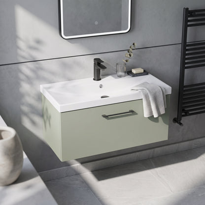 Fairford Aspri 800mm Satin Green 1-Drawer Wall Hung Vanity
