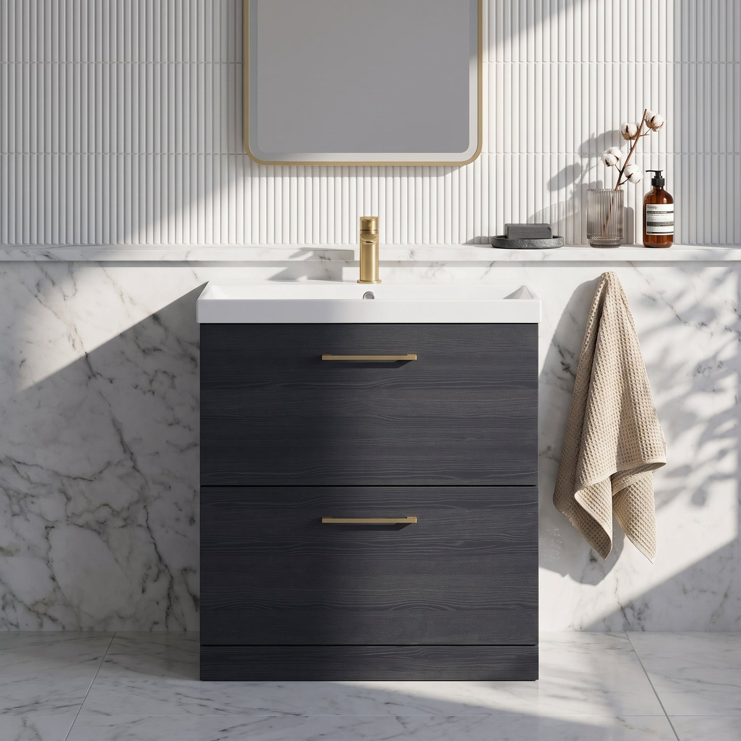 Fairford Aspri 800mm Charcoal Black 2-Drawer Floorstanding Vanity Unit