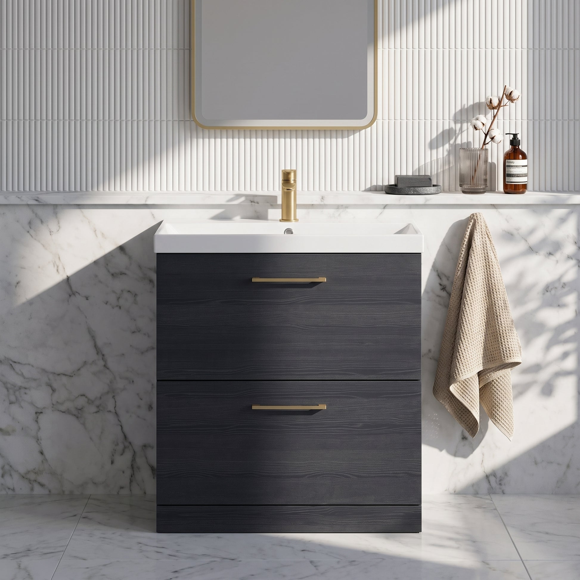 Fairford Aspri 800mm Charcoal Black 2-Drawer Floorstanding Vanity Unit