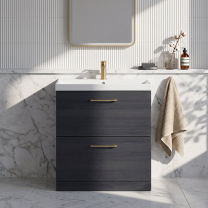 Fairford Aspri 800mm Charcoal Black 2-Drawer Floorstanding Vanity Unit