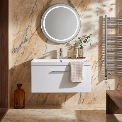Fairford Aspri 800mm Gloss White 1-Drawer Wall Hung Vanity