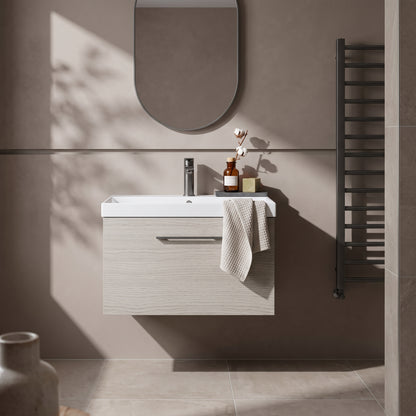 Fairford Aspri 600mm Solace Oak Wall Hung Vanity Unit, Thin Rimmed 40mm Basin