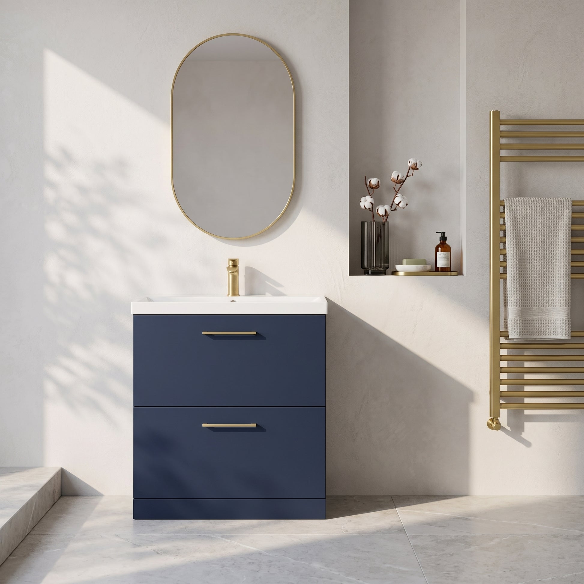 Fairford Aspri 800mm Midnight Blue 2-Drawer Floorstanding Vanity Unit