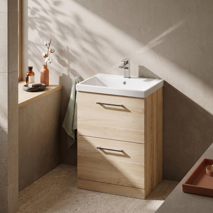 Fairford Aspri Bleached Oak 600mm 2 Drawer Floorstanding Vanity Unit