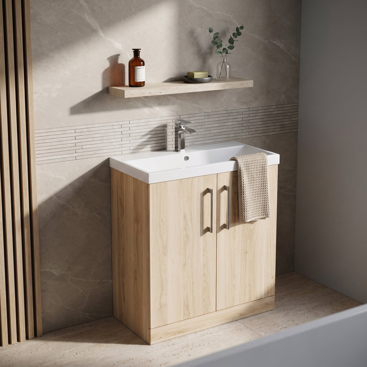 Fairford Aspri Bleached Oak 800mm 2 Door Floorstanding Vanity Unit