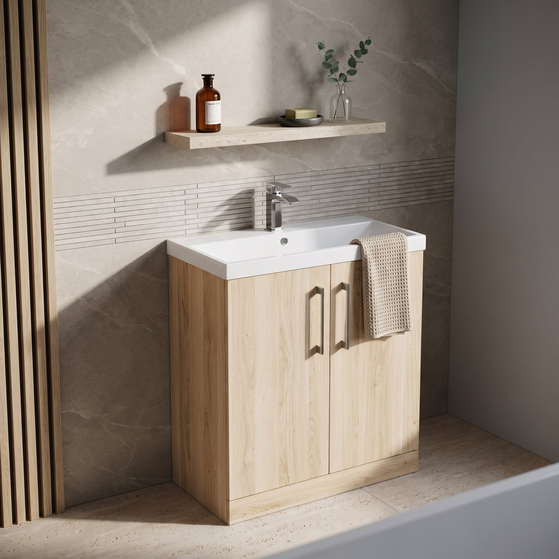 Fairford Aspri Bleached Oak 800mm 2 Door Floorstanding Vanity Unit
