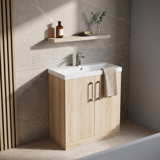 Fairford Aspri Bleached Oak 800mm 2 Door Floorstanding Vanity Unit