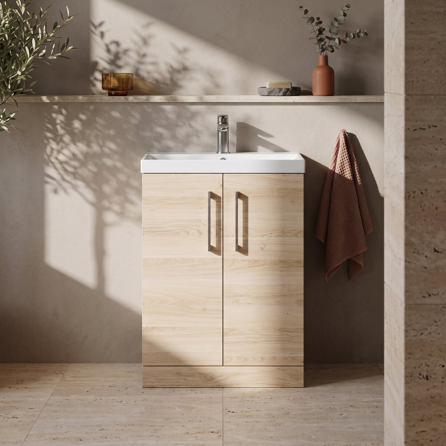 Fairford Aspri Bleached Oak 600mm 2 Door Floorstanding Vanity Unit