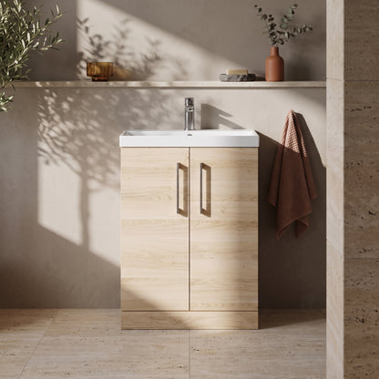 Fairford Aspri Bleached Oak 600mm 2 Door Floorstanding Vanity Unit