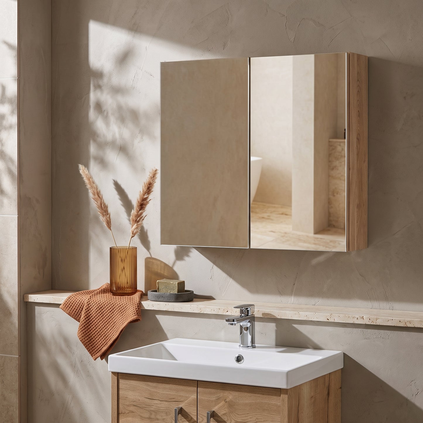 Fairford Union 800mm Bleached Oak Double Door Mirror Unit