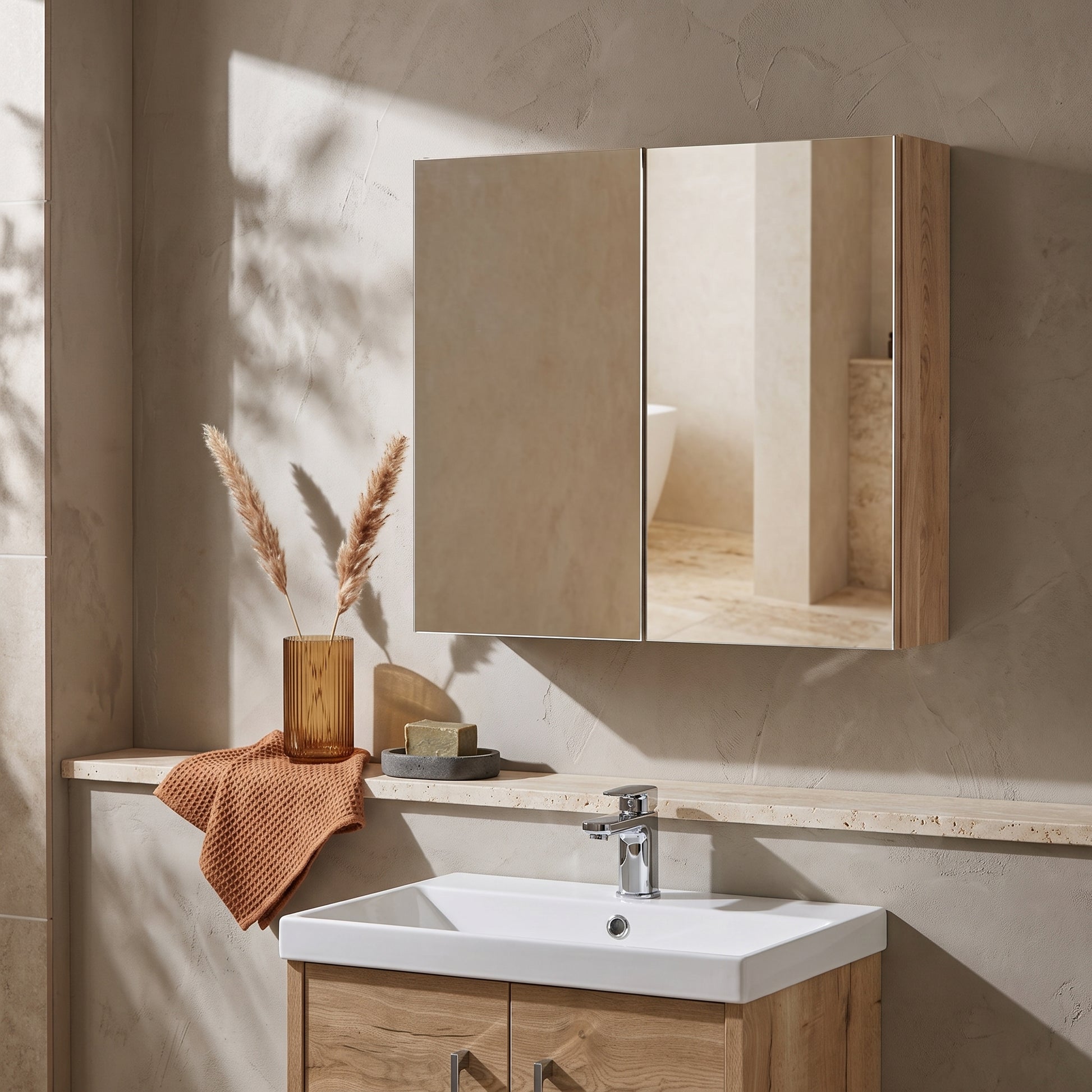 Fairford Union 800mm Bleached Oak Double Door Mirror Unit