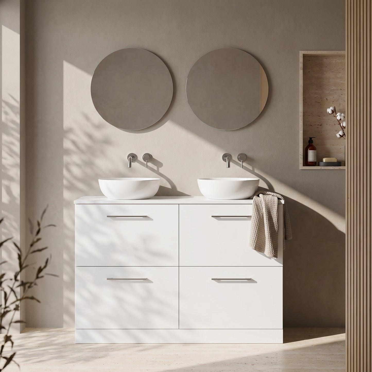 Fairford Aspri Gloss White 1200mm 4 Drawer Floorstanding Vanity Unit with Worktop