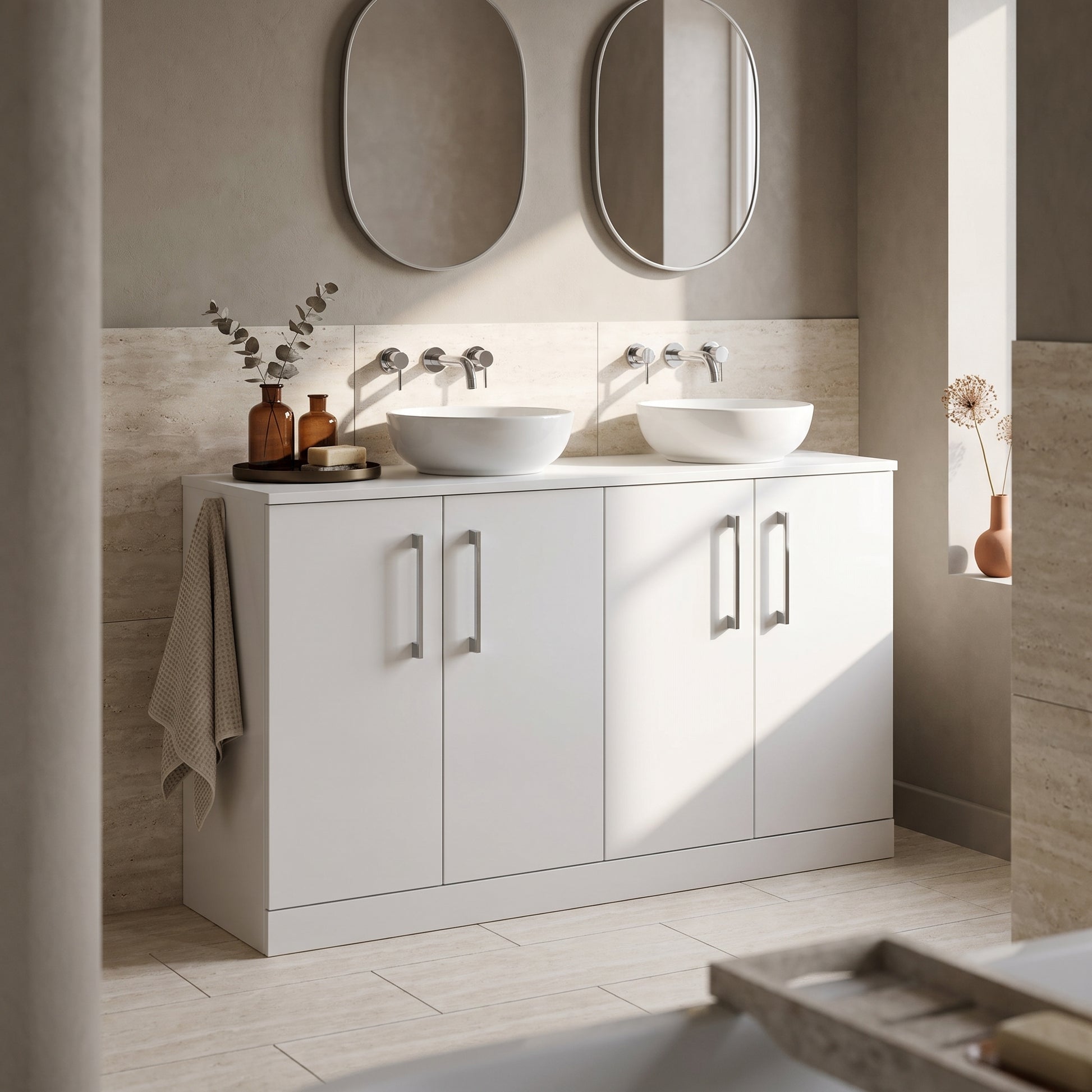 Fairford Aspri Gloss White 1200mm 4 Door Floorstanding Vanity Unit with Worktop