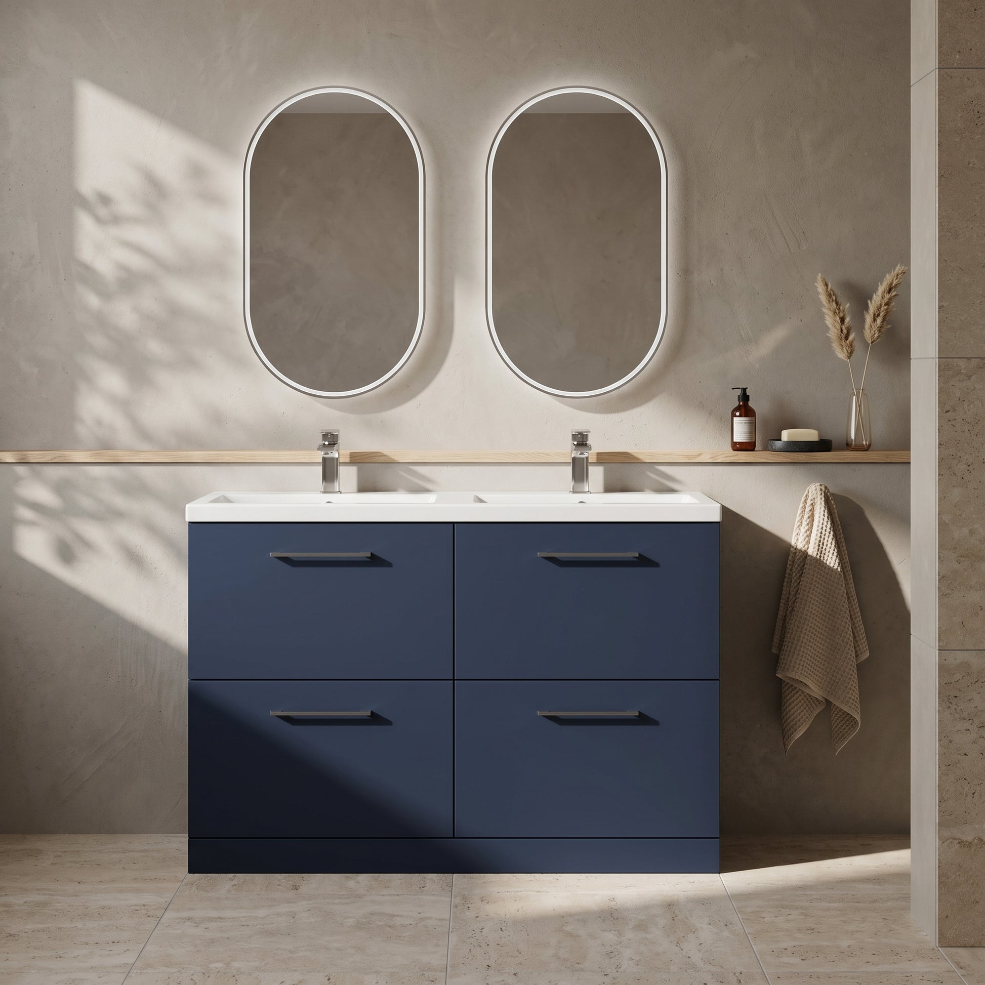 Fairford Aspri Midnight Blue 1200mm Floorstanding Double Vanity Unit with 4 Drawers and Basin