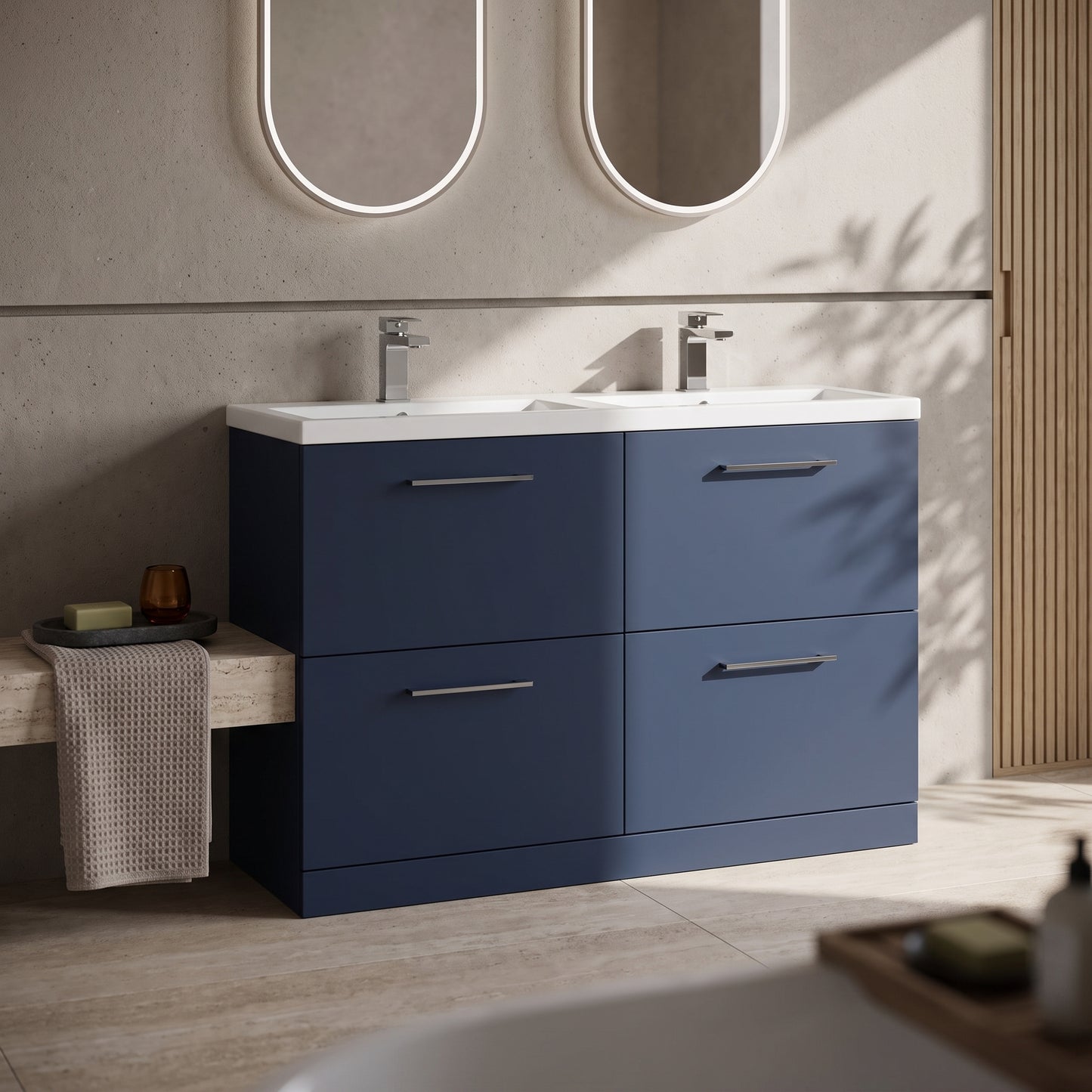 Fairford Aspri Midnight Blue 1200mm Floorstanding Double Vanity Unit with Doors and Basin
