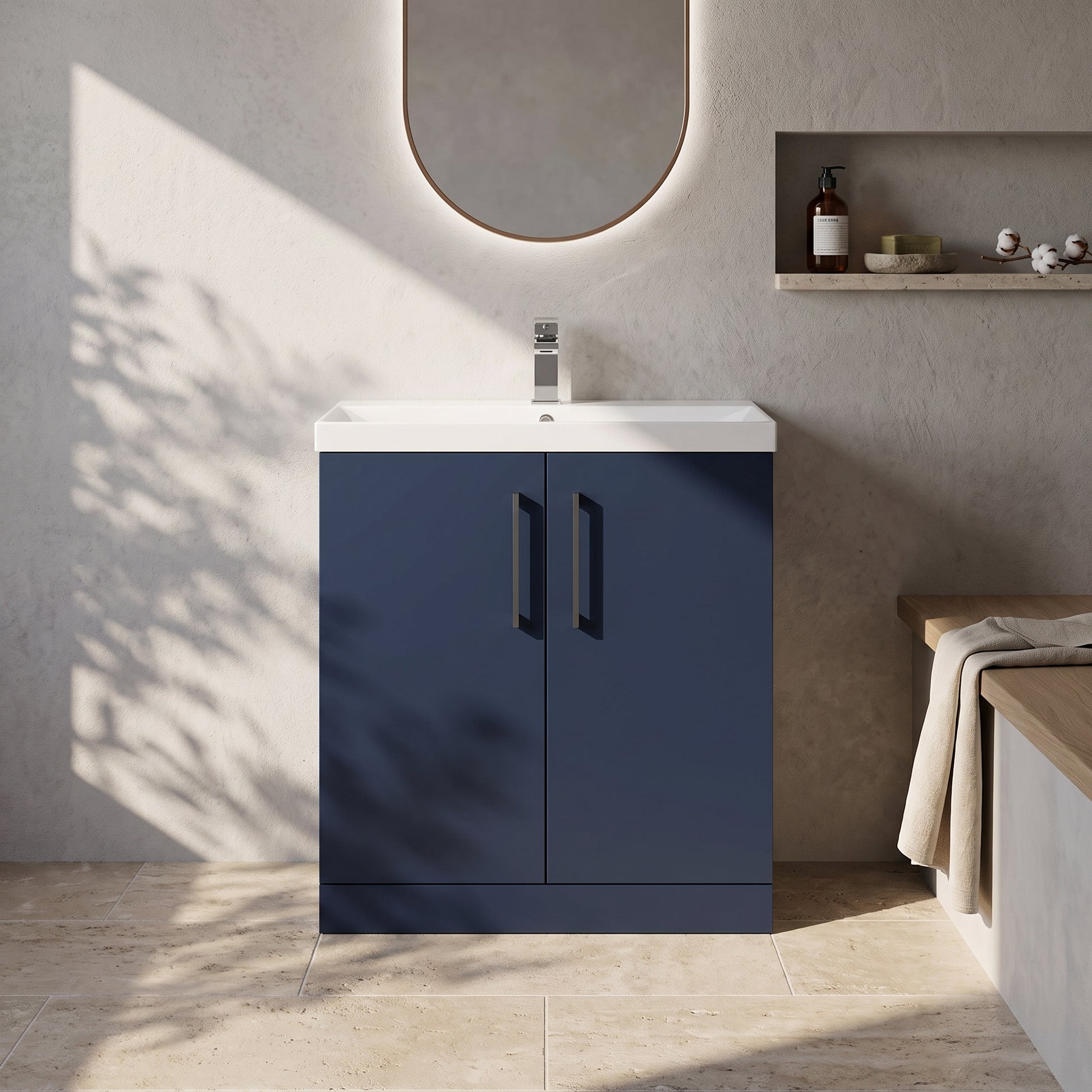 Fairford Aspri Midnight Blue 800mm 2 Door Floorstanding Vanity Unit