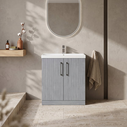 Fairford Aspri Grey Woodgrain 800mm 2 Door Floorstanding Vanity Unit