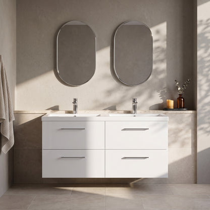 Fairford Aspri Gloss White 1200mm Floorstanding Double Vanity Unit with 4 Drawers and Basin