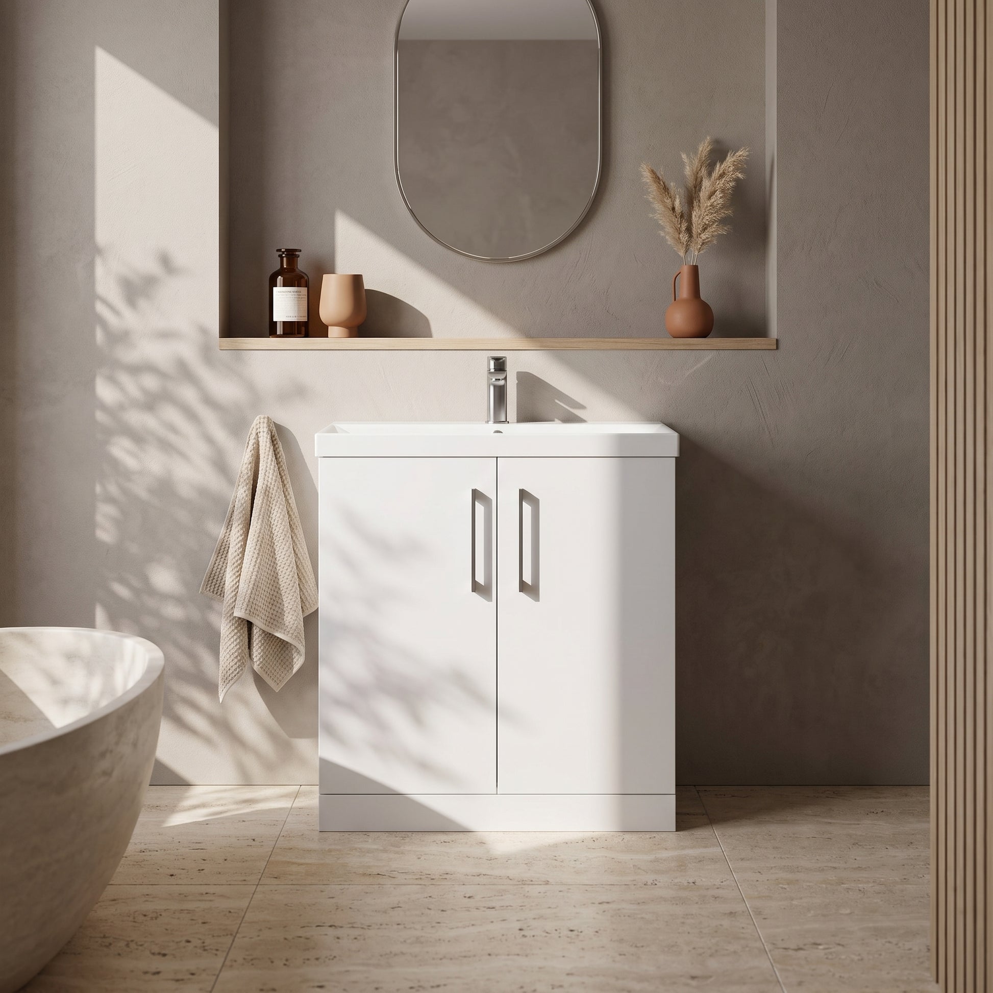 Fairford Aspri Gloss White 800mm 2 Door Floorstanding Vanity Unit