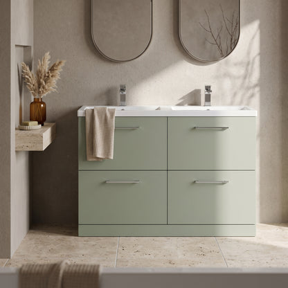 Fairford Aspri Satin Green 1200mm Floorstanding Double Vanity Unit with 4 Drawers and Basin