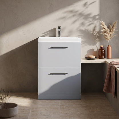 Fairford Aspri Satin Grey 600mm 2 Drawer Floorstanding Vanity Unit