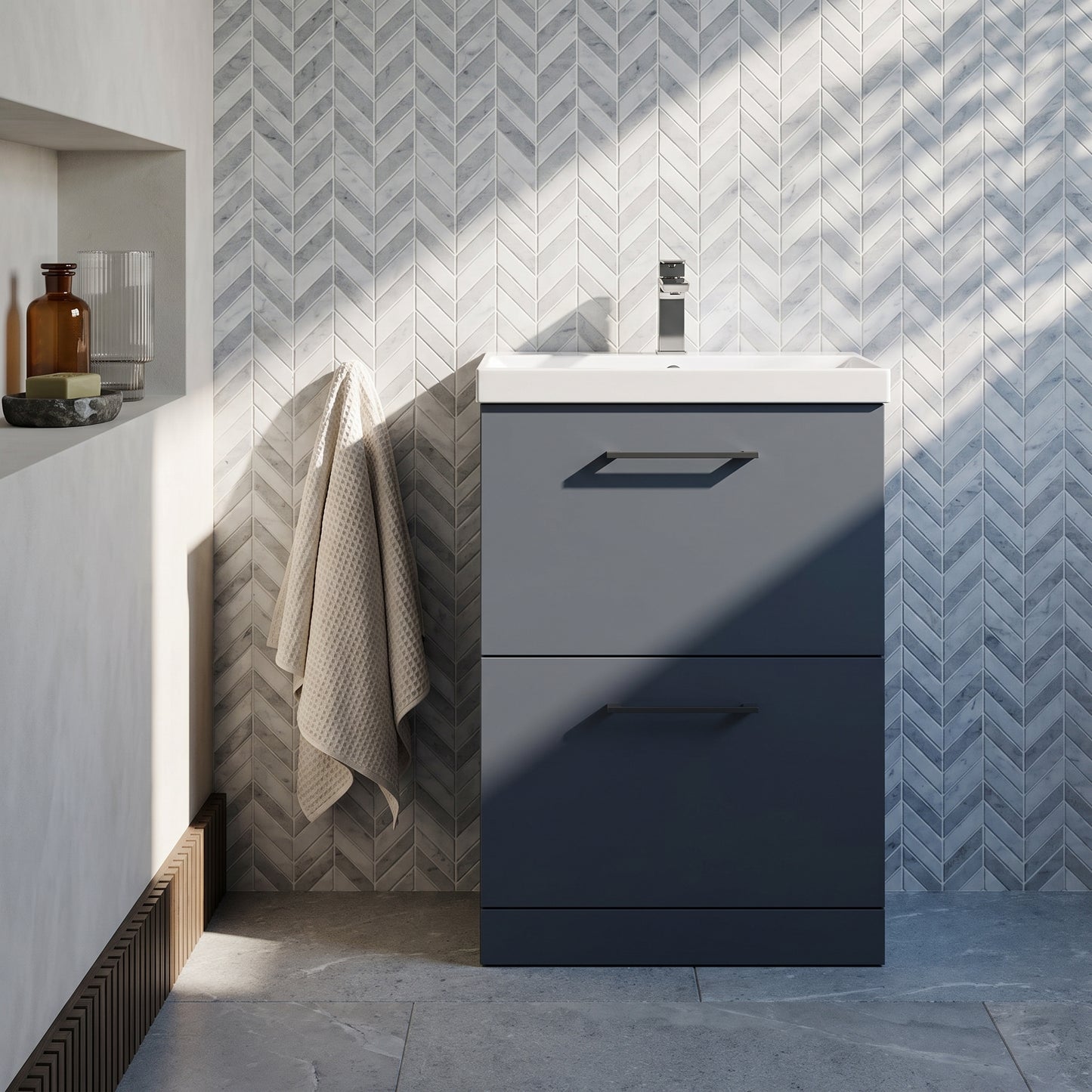 Fairford Aspri Soft Black 600mm 2 Drawer Floorstanding Vanity Unit