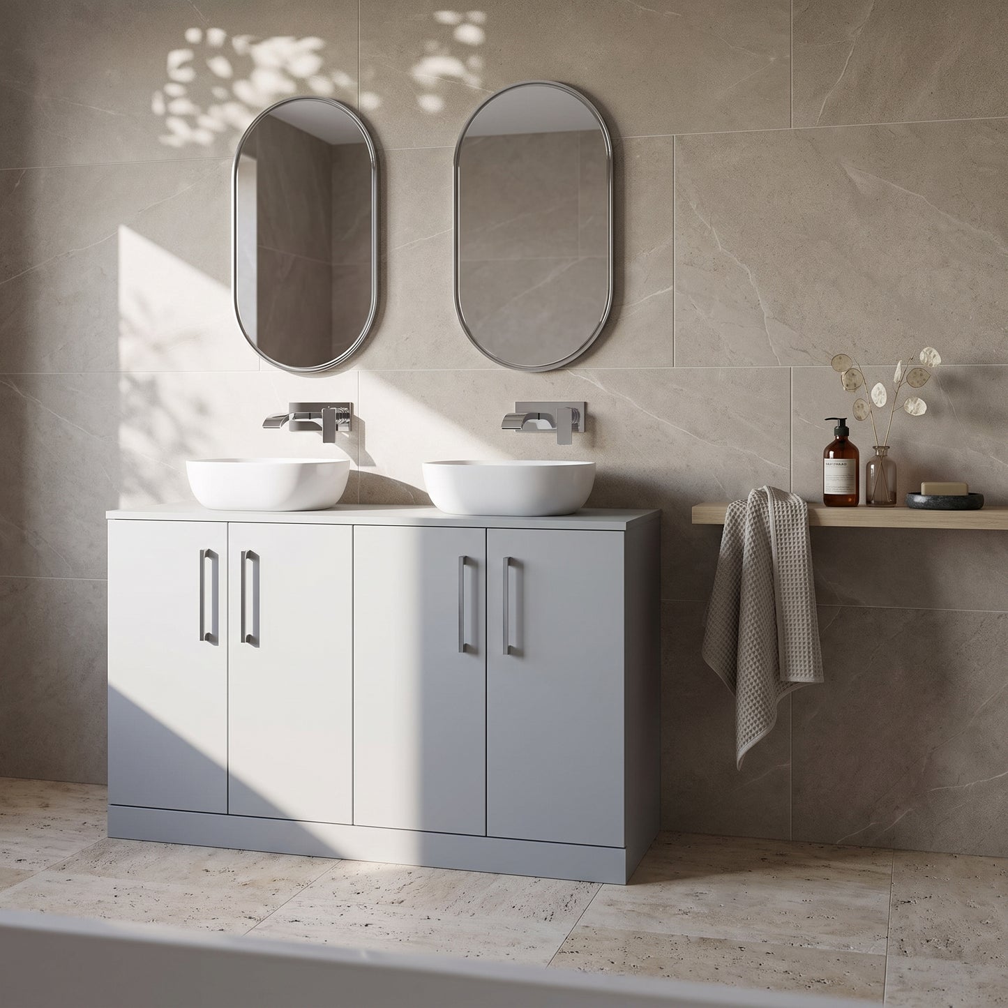 Fairford Aspri Satin Grey 1200mm 4 Door Floorstanding Vanity Unit with Worktop