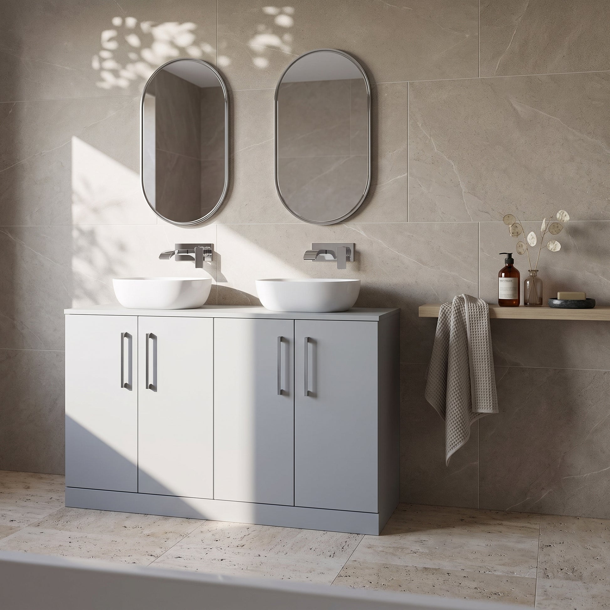 Fairford Aspri Satin Grey 1200mm 4 Door Floorstanding Vanity Unit with Worktop